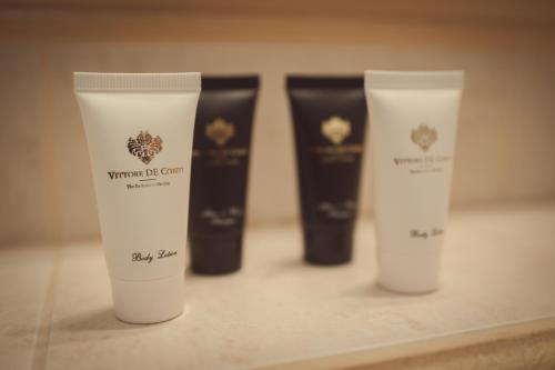 a group of three products sitting on a counter at apartmány Marco Shipping in České Budějovice