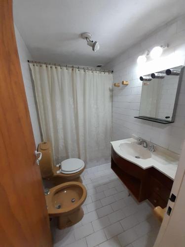 內烏肯的住宿－MB Alojamiento Alta Barda，一间带卫生间和水槽的浴室