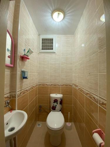 y baño con aseo y lavamanos. en Private Room in Istanbul #47, en Pendik