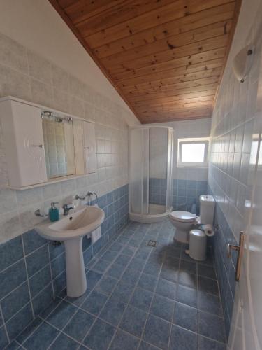a bathroom with a sink and a toilet at Villa Mari in Makris Gialos