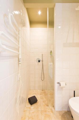 a bathroom with a shower with a toilet and a sink at RVA - Porto Central Flats in Porto