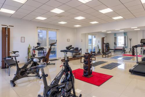 - une salle de sport avec plusieurs tapis de course et vélos d'exercice dans l'établissement Best Western Hotel & SPA Pau Lescar Aeroport, à Lescar