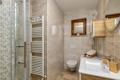 W łazience znajduje się toaleta, umywalka i prysznic. w obiekcie Apartment Nina Pazin w mieście Pazin