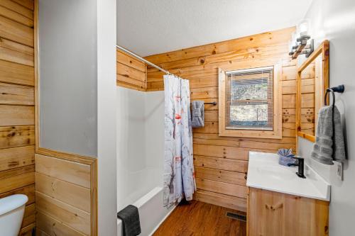 a bathroom with a sink and a toilet at The Sly Fox - Recently Updated/ Ideal PF Location in Pigeon Forge