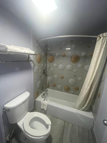 La salle de bains est pourvue de toilettes et d'une baignoire. dans l'établissement Economy Inn Little Rock, à Little Rock