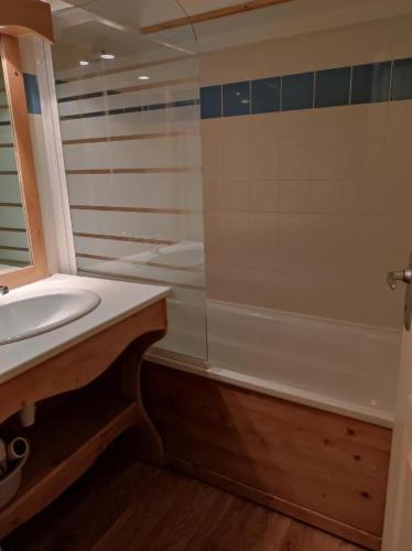 une salle de bain avec un lavabo et une baignoire dans l'établissement Chamrousse 1700 - Asters A03 (Rez de Jardin, Terrasse plein sud), à Chamrousse