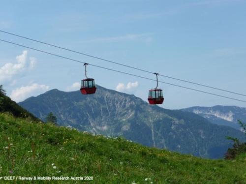 バート・イシュルにあるBergblick zur Katrinの緑の丘の上のスキーリフトの赤い椅子2脚