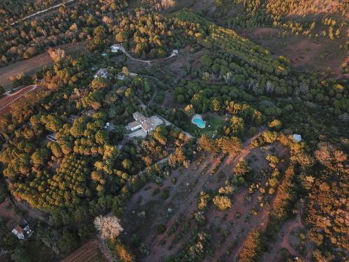une vue aérienne sur une forêt avec une maison dans l'établissement Quinta da Arrábida, à Sesimbra