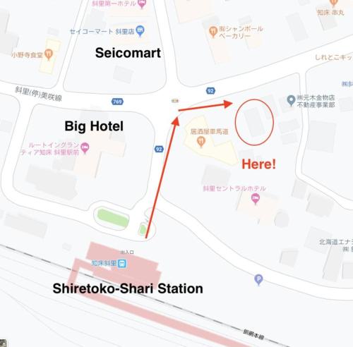 a map of a big hotel with a red circle at Okhotsk House Shari in Shari