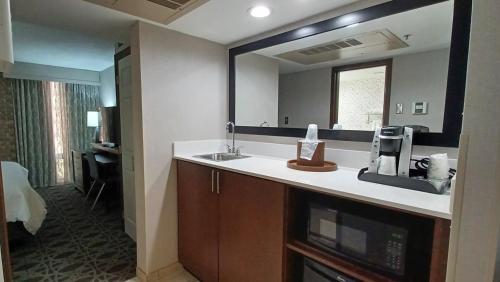 a bathroom with a sink and a mirror at Holiday Inn - McAllen - Medical Center Area, an IHG Hotel in McAllen