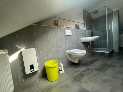 een badkamer met een toilet en een wastafel bij MZ Zimmervermietung 
