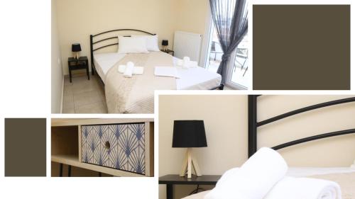 a collage of pictures of a bedroom with a bed at Eltha Apartment in Keramotí