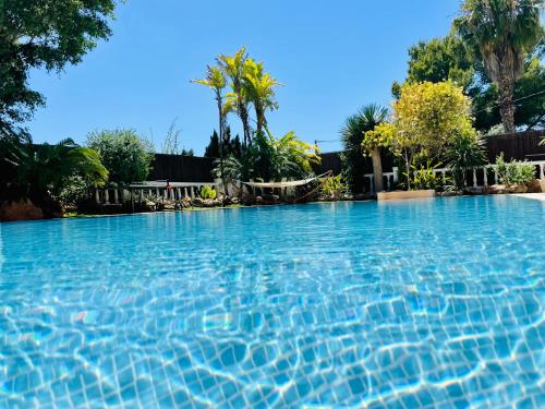 una gran piscina de agua azul en Villa con piscina gigante, en Sant Francesc de s'Estany