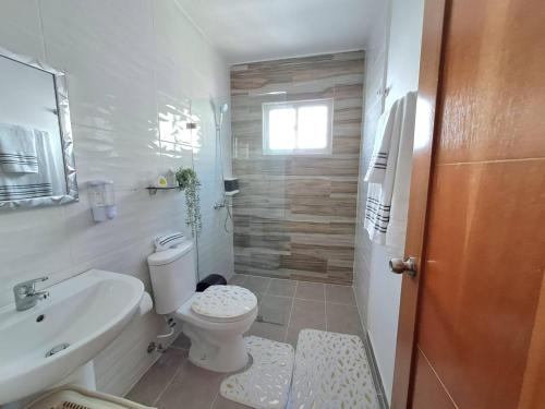 een witte badkamer met een toilet en een wastafel bij Getaway To Cozy Home 4 Br, 35 B in Santo Domingo