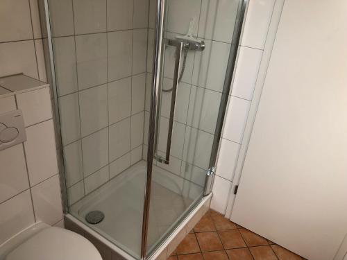eine Dusche im Bad mit WC in der Unterkunft Friedensstraße 43 Wohnung 7 in Zingst