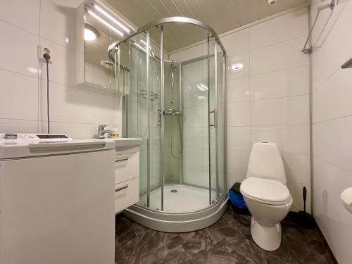 bagno con doccia e servizi igienici. di Fishermans Rorbu 1 - Lofoten a Ramberg