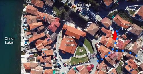 an overhead view of a village with houses at Old Town Patio House in Ohrid
