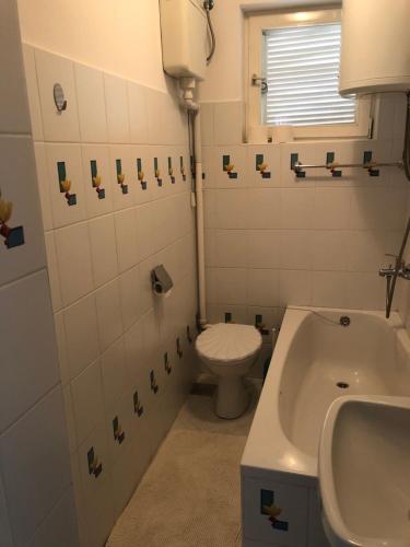 a bathroom with a toilet and a sink and a tub at Apartment Marija in Selce
