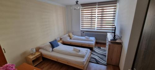 a living room with two couches and a window at Ubytovani-prostejov in Prostějov