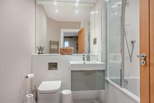 een badkamer met een toilet, een wastafel en een douche bij Riverview in Burford