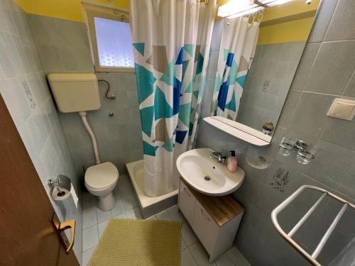 a small bathroom with a sink and a toilet at Biljana Ivanisevic Apartments in Jelsa