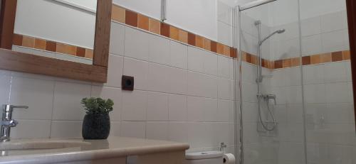 La salle de bains est pourvue d'une douche, d'un lavabo et de toilettes. dans l'établissement Apartamento Nevada Sur, à Sierra Nevada