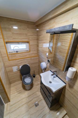 a small bathroom with a toilet and a sink at Philadelphia in Dubova