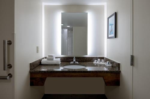 uma casa de banho com um lavatório e um espelho em Holiday Inn Portland-By the Bay, an IHG Hotel em Portland