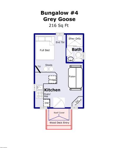 a floor plan of a grey goose at Brundage Bungalows in McCall