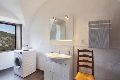 une salle de bain avec un lavabo et une machine à laver dans l'établissement Casuccia, à Santo-Pietro-di-Tenda