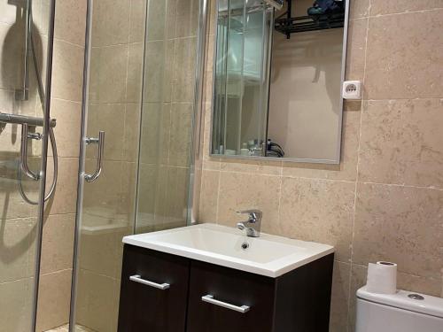 a bathroom with a sink and a shower at Studio Chamrousse, 1 pièce, 4 personnes - FR-1-549-22 in Chamrousse