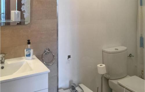 uma casa de banho com um lavatório, um WC e um espelho. em Beautiful Apartment In O Porto De Espasante With Wifi em Porto de Espasante