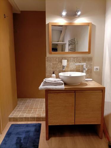 une salle de bain avec un lavabo et un miroir dans l'établissement T2-Avignon - centre historique, à Avignon