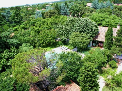 ヴィルヌーヴ・レ・ザヴィニョンにあるCosy chalet 50 m from the slopesの木々に囲まれた家の空中風景