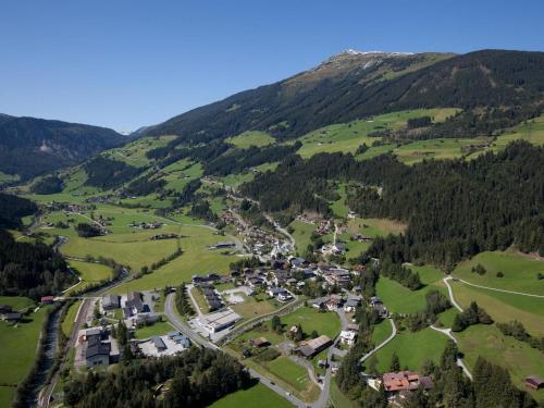 an aerial view of a village in the mountains at Apartment in Wald near Ski Slopes in Wald im Pinzgau