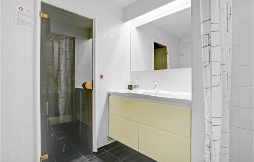 埃伯爾措夫特的住宿－3 Bedroom Cozy Apartment In Ebeltoft，白色的浴室设有水槽和镜子