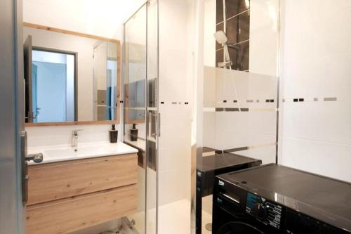 a bathroom with a sink and a mirror at Appartement tout équipé climatisé 8 couchages in Marseille