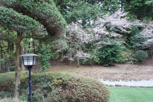 a lamp post in the middle of a park at EK House Hakone Seifuso 箱根清風荘 in Sengokuhara
