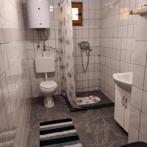 a bathroom with a shower with a toilet and a sink at Holiday Home Nur in Konjic