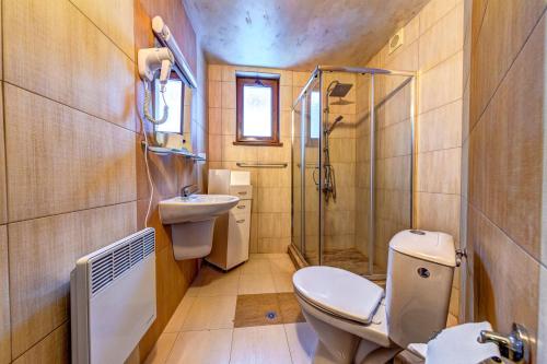 y baño con aseo, ducha y lavamanos. en Вили Forest Nook, en Pamporovo