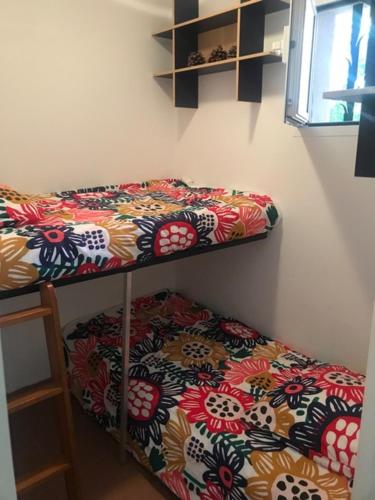 two bunk beds in a room with skulls and flowers at Apt. T1 Superbe vue Mer in Ajaccio