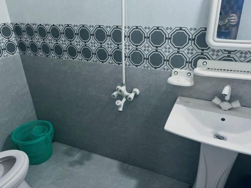 La salle de bains est pourvue d'un lavabo et de toilettes. dans l'établissement Capry Guest House, à Karachi