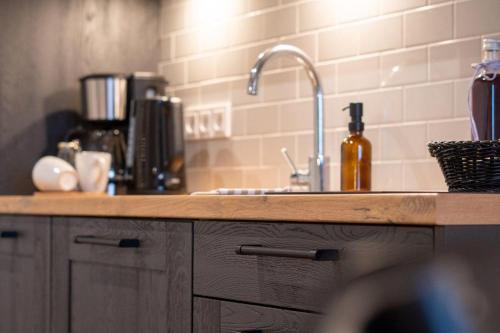 a kitchen with a sink and a counter with a sink at Appartmenthaus-Suedstrand-44-Wohnung-13 in Großenbrode