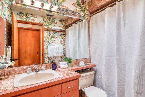 a bathroom with a sink and a toilet and a mirror at 62 Hypolita Carriage House in St. Augustine