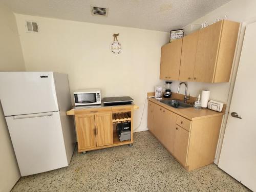 a kitchen with a white refrigerator and a microwave at Lovely 1-Bedroom Apartment in Miami