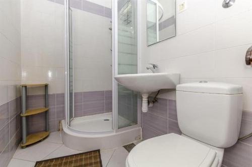 a bathroom with a toilet and a sink and a shower at Apartments Zanet in Sumpetar