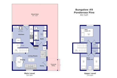 a floor plan and a rendering of a house at Brundage Bungalows in McCall