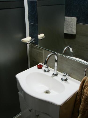 een badkamer met een wastafel en een spiegel bij Departamento Rivadavia in Santa Rosa