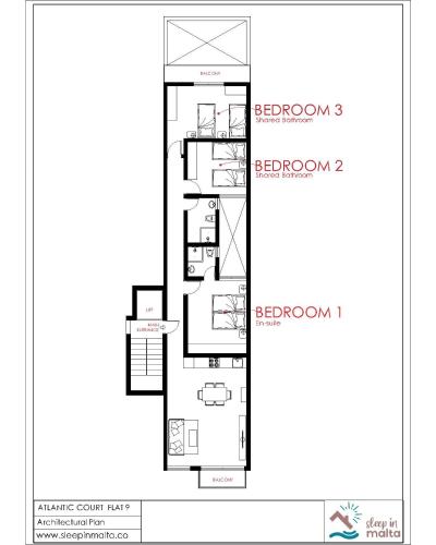 a floor plan of a house at F9-2 Room 2 single beds shared bathroom in shared Flat in Msida