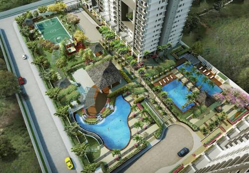 an overhead view of a resort with a swimming pool at Male Room Sharing in Manila